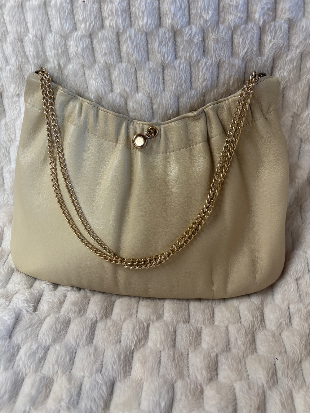 Vintage Cream Leather Clutch Shoulder Bag Gold Chain No Brand
